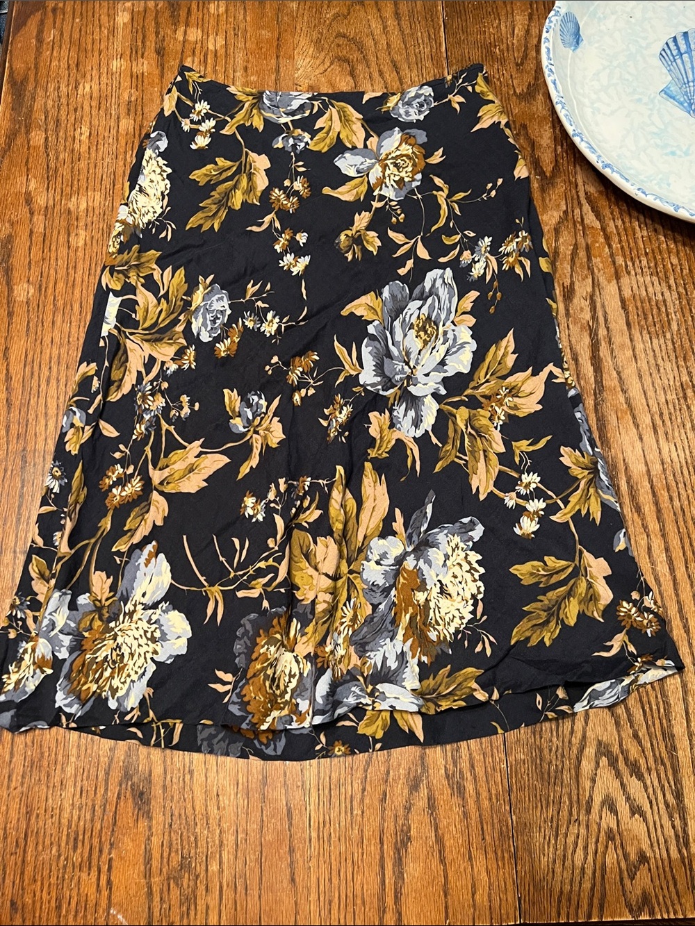Van Heusen Black Floral A-Line Midi Skirt with Dark Earth tones